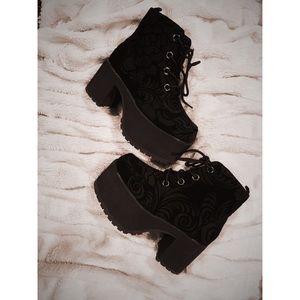 T.U.K. Burn Out Velvet Vegan Nosebleed Boots Black - AVAILABLE